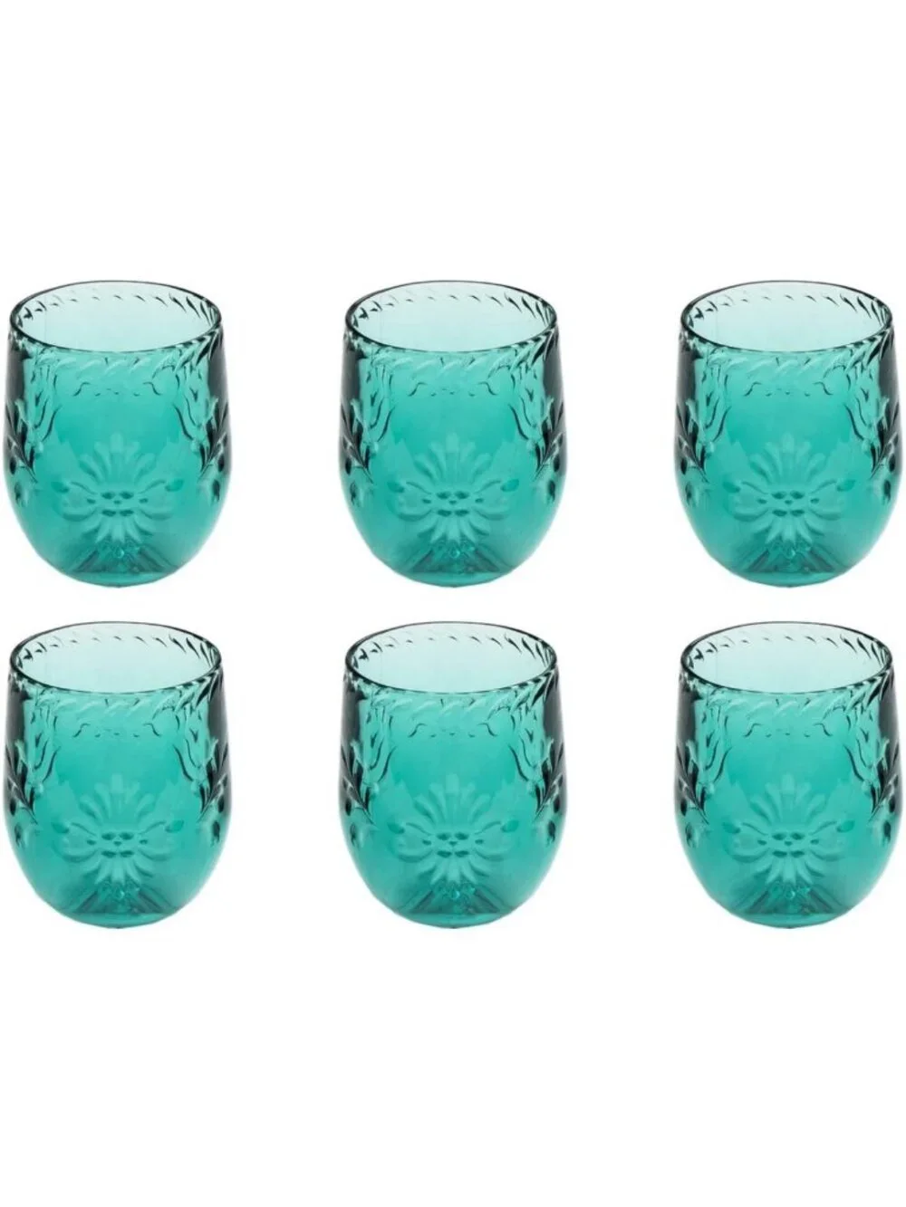 Colorful Teal Acrylic Stemless Wine Glasses - 13.3 oz - Set of 6 for